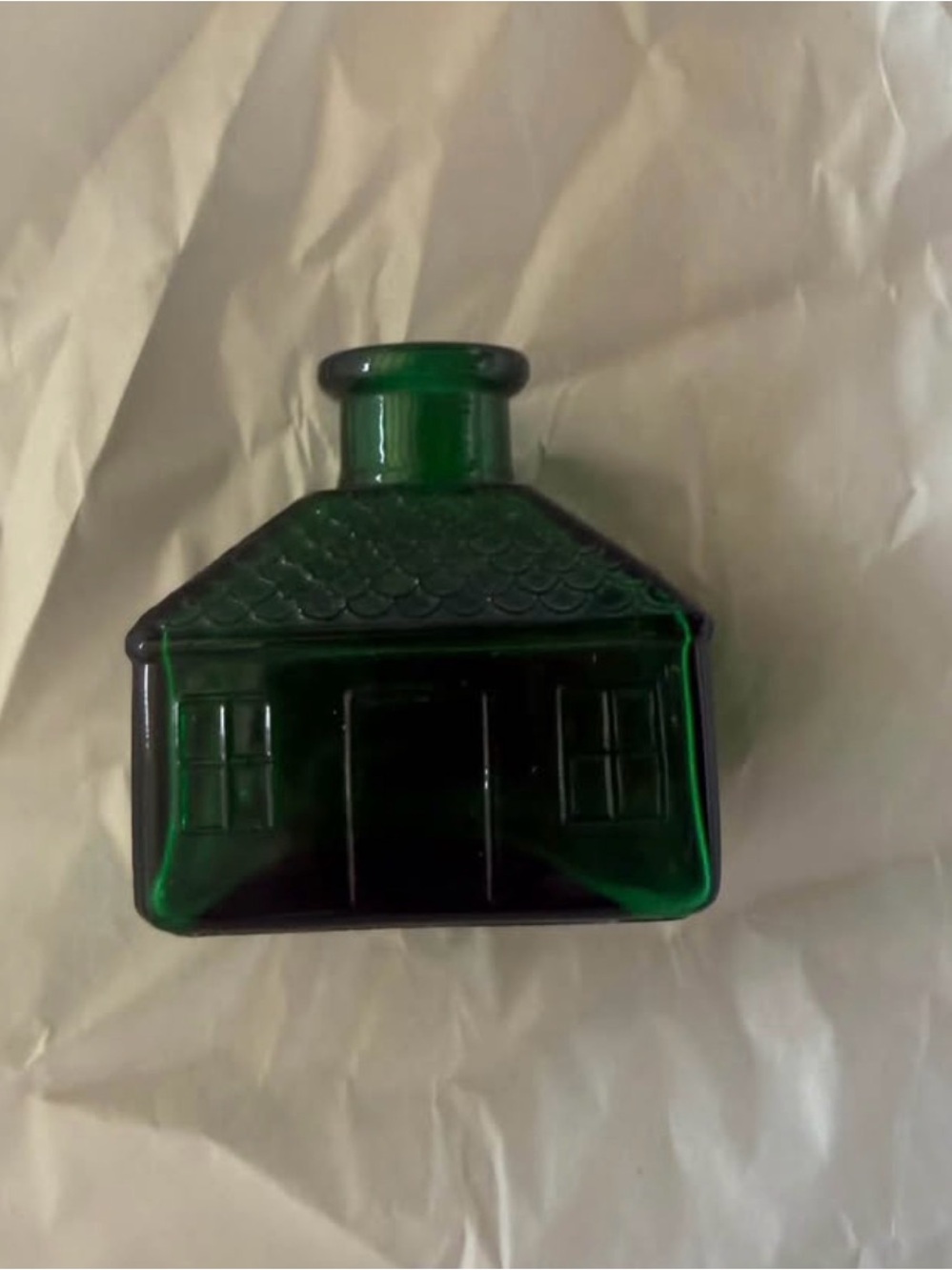 Vintage Green Glass House Bottle / Vase